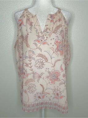 Antibes Blanc Womens Muted Pink Floral Sleeveless Tank Top Size XL